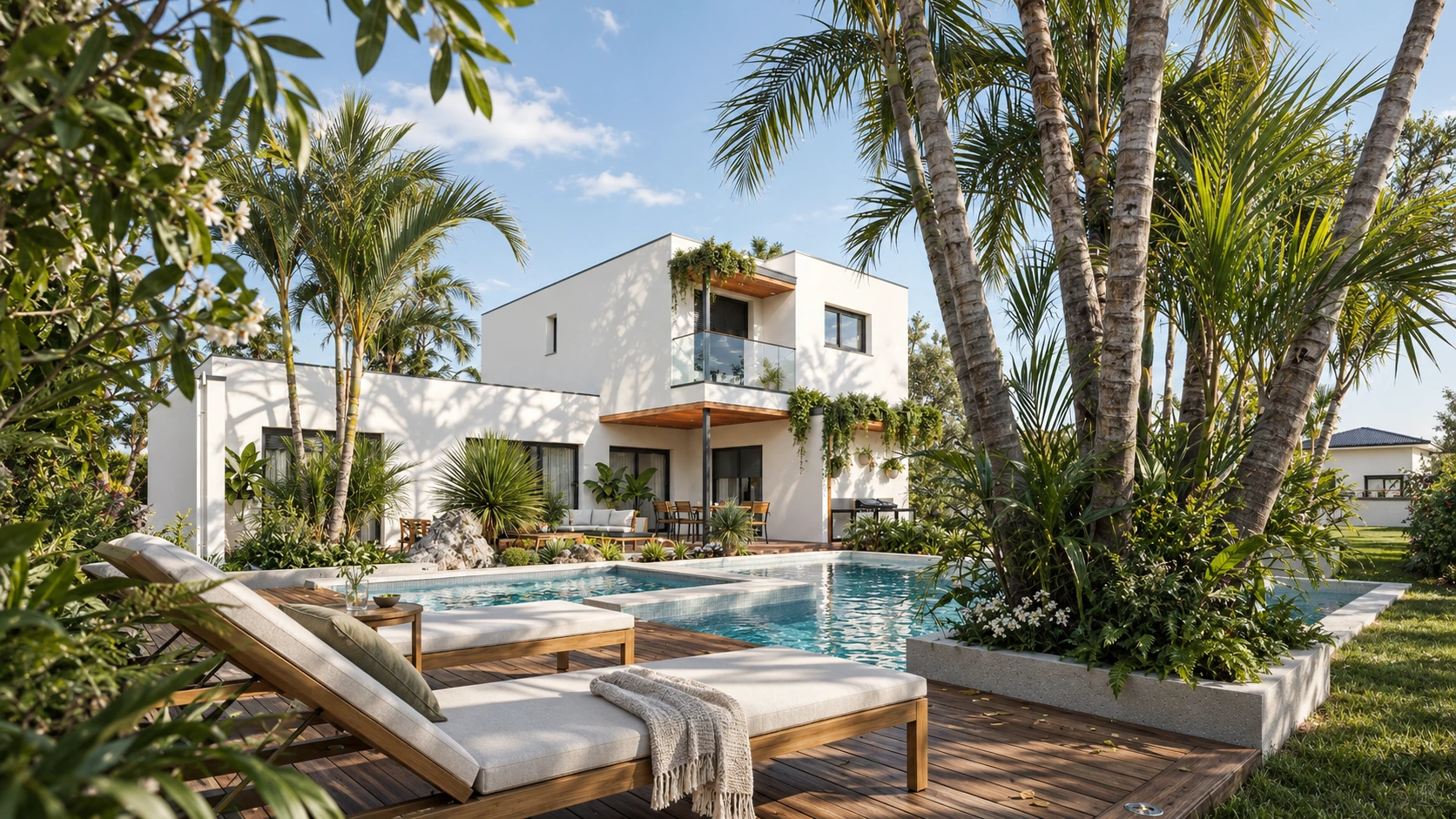 Villa contemporaine ouverte sur un jardin et une piscine